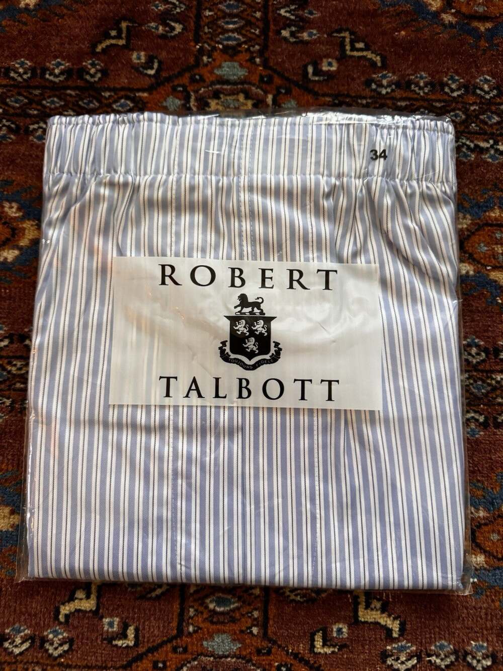 New 34 Robert Talbott Boxer Shorts Blue White Stripe 100% Cotton Luxury Woven